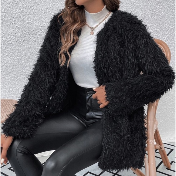 Cozy Faux Vegan Fur Open Front Jacket Coat Hot Pink - Picture 13 of 14